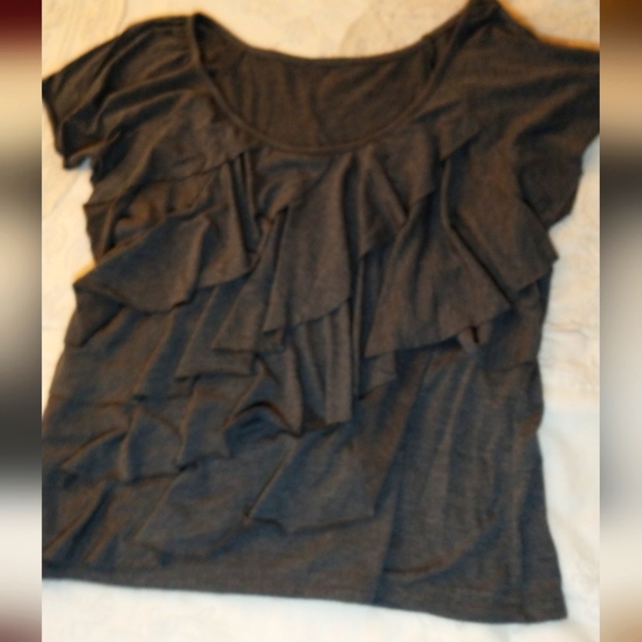 Inc. Grey Ruffle Top - Picture 1 of 5